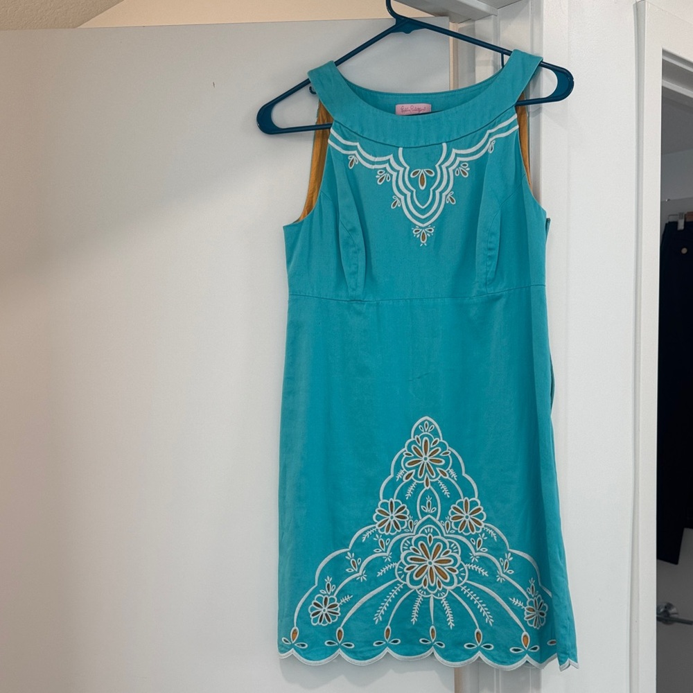 Lily Pulitzer Vintage Turquoise Sleeveless Dress with Embroidered Details
